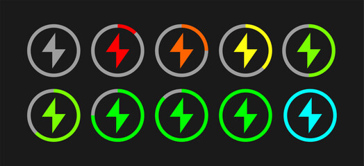 Battery charging progress vector set