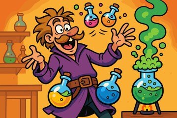 Naklejka premium To silly juggling oversized vials chaos vector strapped alchemist potions icon