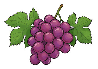 Fototapeta premium Vibrant bunch of fresh, juicy purple grapes with green leaves, perfect for healthy eating and natural ingredient themes.