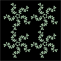 Soft mint-green vines spiral gracefully across black, weaving rhythmic botanical patterns that evoke calmness, continuity, and organic elegance in harmony.