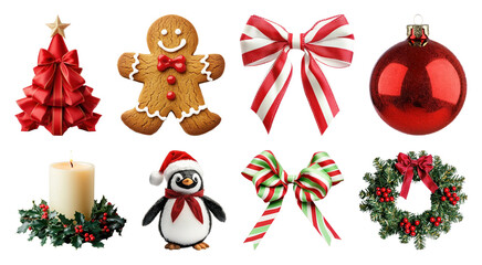 PNG Festive Christmas decorations collection, element set on transparent background