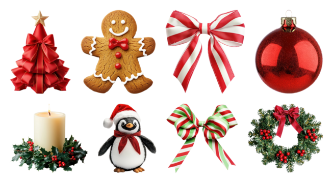 PNG Festive Christmas decorations collection, element set on transparent background - Powered by Adobe