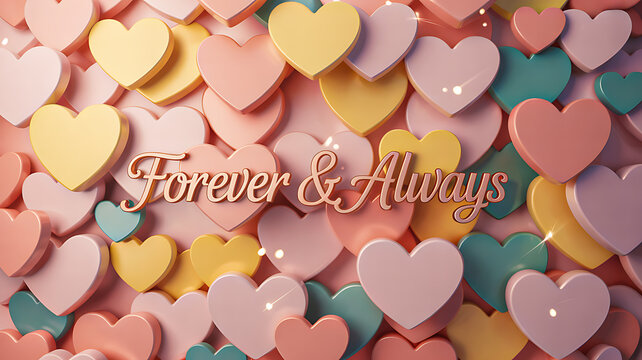 Sweet pastel heart montage with elegant "Forever & Always" text perfect for romantic occasions and heartfelt celebrations