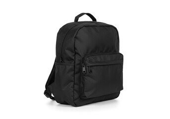 Naklejka premium Sleek modern black backpack with multiple zippered compartments, perfect for students, commuters, and travelers seeking stylish functionality and everyday organization.
