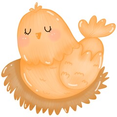 Drawing of a chicken hatching eggs