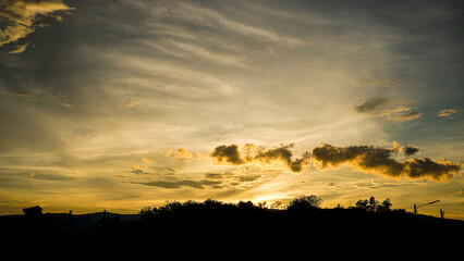 Breathtaking Sunset Over Silhouetted Landscape With Colorful Sky