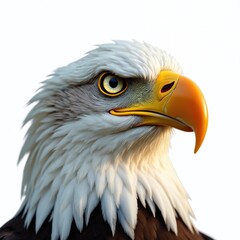 Fototapeta premium Dramatic close up portrait of eagle head. Majestic bird of prey shows details of feather, bright sharp look. Wildlife predator demonstrates attractive character, unique features. Strong eagle calmy