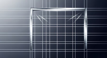 Futuristic square matrix with reflective frame over gradient gray backdrop