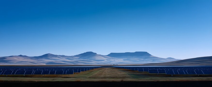 Expansive landscapes featuring solar arrays to promote clean energy production.