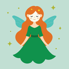 Ginger haired fairy with green dress and wings fantasy