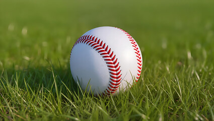A small, round, white cricket ball on a grass pitch.