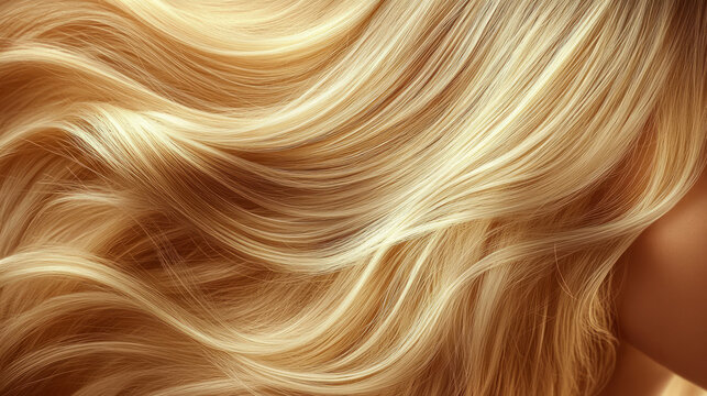Close-up of the texture of smooth, golden wavy hair