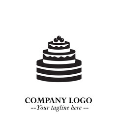 Delicious Cake Icon Symbol in Black on White Background with Sweet Minimalist Modern Design