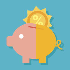 Piggy bank with coin percentage savings