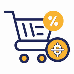 Shopping cart with discount and currency symbols percentage
