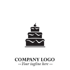 Delicious Cake Icon Symbol in Black on White Background with Sweet Minimalist Modern Design