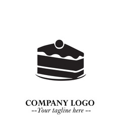 Delicious Cake Icon Symbol in Black on White Background with Sweet Minimalist Modern Design