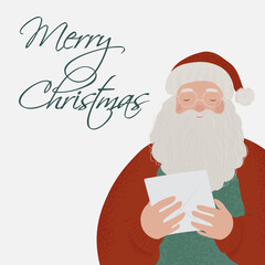 Merry Christmas cute greeting card, postcard, invitation with chubby Santa Claus