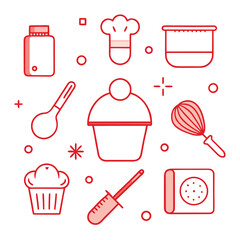 Baking cooking kitchenware icons utensils chef hat
