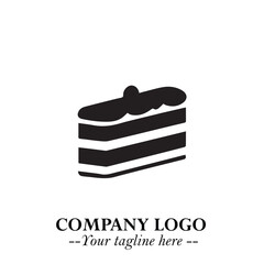 Delicious Cake Icon Symbol in Black on White Background with Sweet Minimalist Modern Design