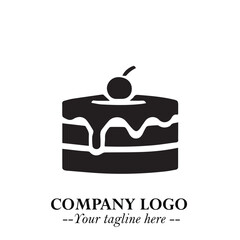 Delicious Cake Icon Symbol in Black on White Background with Sweet Minimalist Modern Design