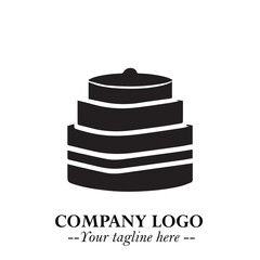 Delicious Cake Icon Symbol in Black on White Background with Sweet Minimalist Modern Design