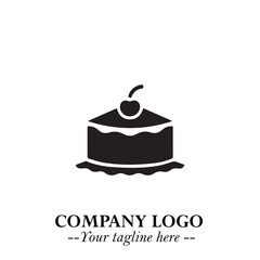 Delicious Cake Icon Symbol in Black on White Background with Sweet Minimalist Modern Design