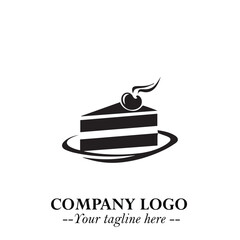 Delicious Cake Icon Symbol in Black on White Background with Sweet Minimalist Modern Design