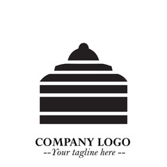 Delicious Cake Icon Symbol in Black on White Background with Sweet Minimalist Modern Design