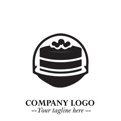 Delicious Cake Icon Symbol in Black on White Background with Sweet Minimalist Modern Design
