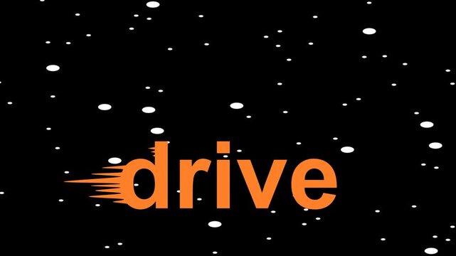 Orange "drive" text animation with fast motion effect.