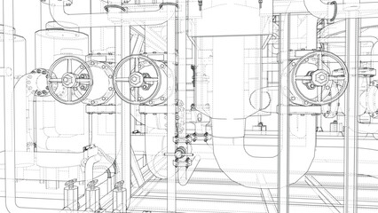 Industrial Pipe System Blueprint. Vector
