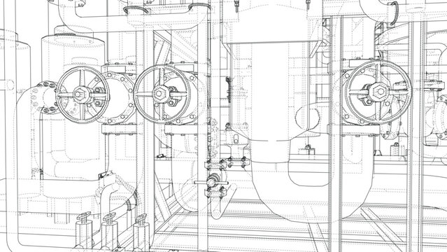 Industrial Pipe System Blueprint. Vector