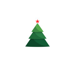 Simple Modern Christmas Tree Logo Vector Icon with Red Star