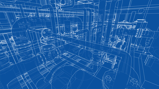 Complex Industrial Blueprint. Vector
