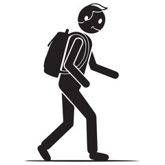 Black Silhouette Person Walking with Backpack Vector Illustration
