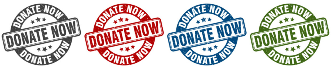 donate now stamp. donate now round stamp set isolated on white background