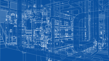 Complex Industrial Blueprint. Vector