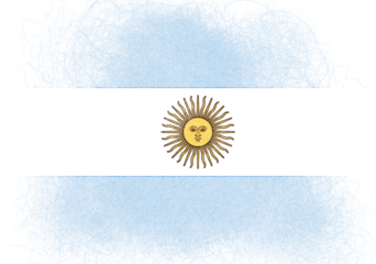 Stylized artistic rendering of the national flag, featuring pale blue and white horizontal stripes, and a golden sun emblem with a human face at the center, completed with a textured,