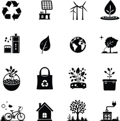 Eco friendly sustainable living icons vector illustration for environmental awareness projects