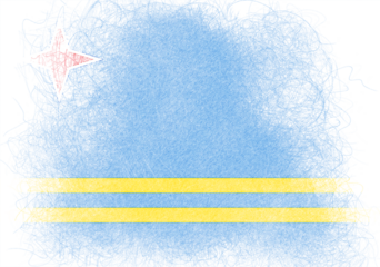 Stylized image showcasing light blue background crossed by two horizontal yellow bars and a red star at the top left, with a decorative grungy, chaotic and artistic border