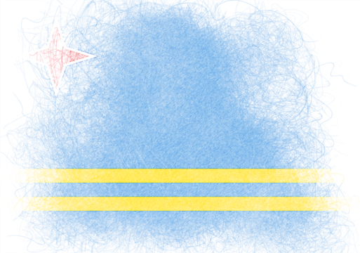 Stylized image showcasing light blue background crossed by two horizontal yellow bars and a red star at the top left, with a decorative grungy, chaotic and artistic border - Powered by Adobe