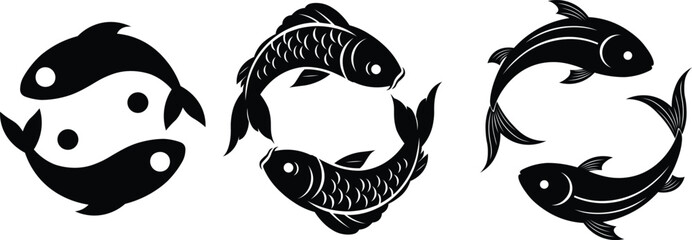 Elegant black and white fish illustration for branding projects, creative logos, or artistic designs needing a touch of aquatic symbolism and minimalist style
