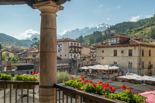 Medieval Village of Potes and Deva River in Cantabria in Summer
