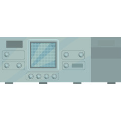 Retro Electronic Device With Knobs And A Grid Display Screen In A Studio Setting With A Transparent Background