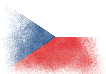 An artistic rendering presents the national flag of the Czech Republic with a unique scribble-style border effect, featuring vibrant red, white, and blue hues in a creative design.
