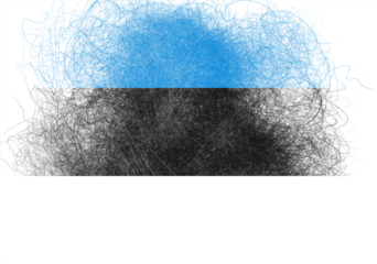An abstract representation of Estonia's flag features a textured, hand-drawn style, evoking a sense of artistic expression and national identity through a creative interpretation.