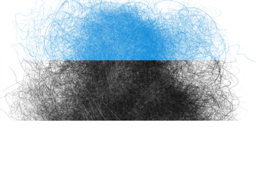 An abstract representation of Estonia's flag features a textured, hand-drawn style, evoking a sense of artistic expression and national identity through a creative interpretation.