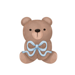 Cute little teddy bear doll watercolor hand drawn 