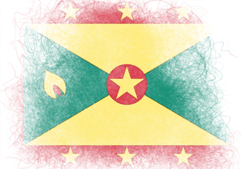 A textured and stylized artistic rendition of a national standard, featuring bold colors and symbolic elements within a graphic design, complete with decorative outlining in a visually